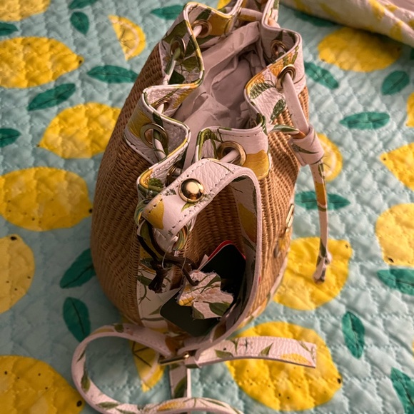 NWT VALENTINA Lemon Raffia Genuine Leather Crossbody Made in Italy - Picture 4 of 5